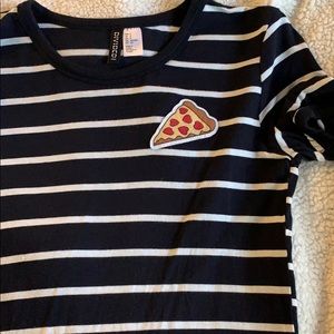 Navy blue striped tee with pizza